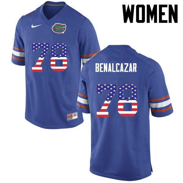 Women's NCAA Florida Gators Ricardo Benalcazar #78 Stitched Authentic USA Flag Fashion Nike Blue College Football Jersey NBF4065TK